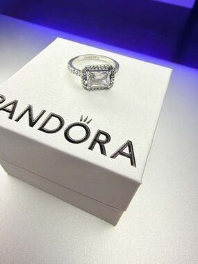 Pandora Silver Square Halo Ring with Clear Stone - Silver
